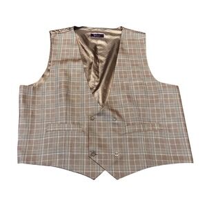 Vinci Mens Brown Plaid Double Breasted Suit Vest Waistcoat Size 56R Adjustable